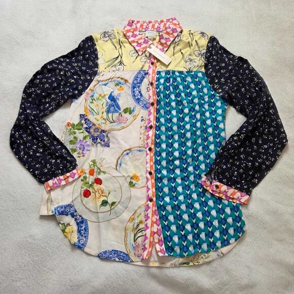 New S Maeve x Anthropologie Paz contrast button down shirt blouse purple - Picture 3 of 9